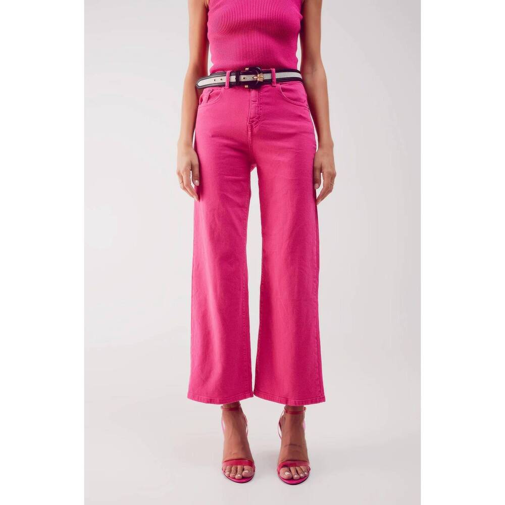 NEW Q2 paris flare cropped jeans in fuchsia